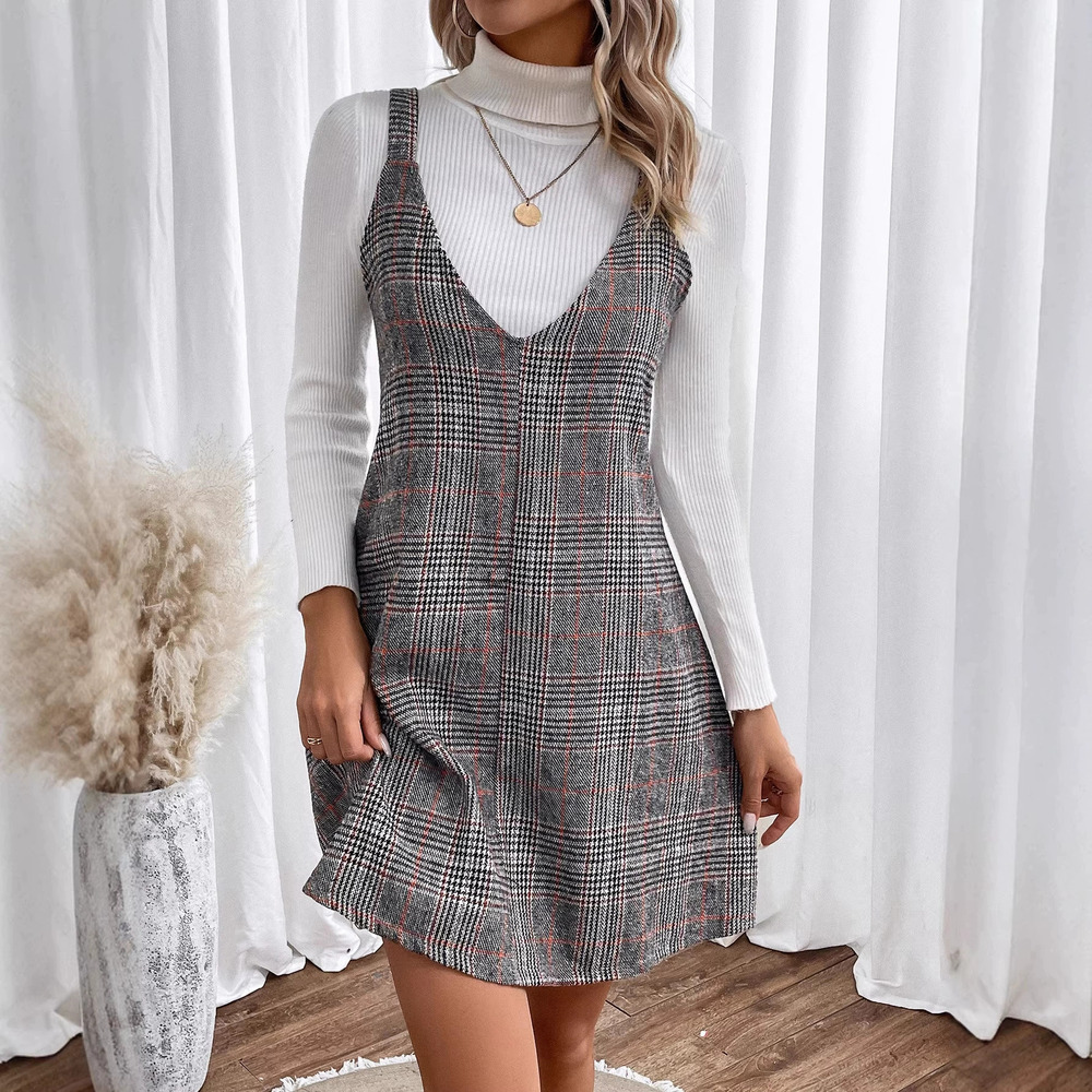 ZARA Womens Plaid Suspender Dress Spring Autumn Winter Fashion